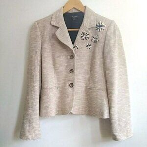 Tahari Tweed Blazer Pink & Black Woven Floral Blazer, Size - 4P